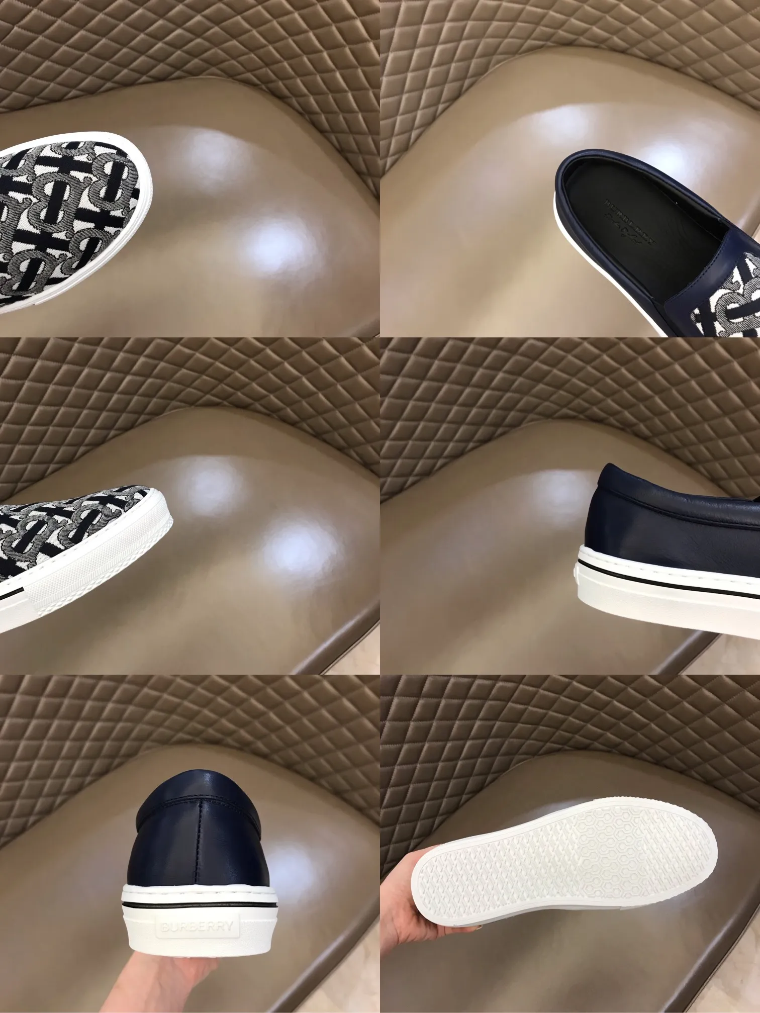◾️▫️P340. B's new spring and summer product, men's classic low-cut slip-on sneakers, are made of classic retro B's printed canvas material, spliced ​​with layered calfskin, and decorated with a new brand logo. First-layer cowhide lining, embossed Burberry logo on the heel, and original TPU outsole!  Size: 38-45